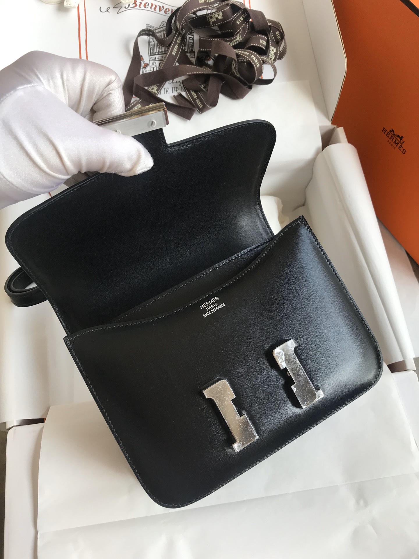 Hermes Constance 18 Mini Shoulder Bag In Black Box Leather